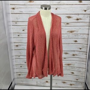 Eileen Fisher Coral OpenFront Linen Blend Cardigan